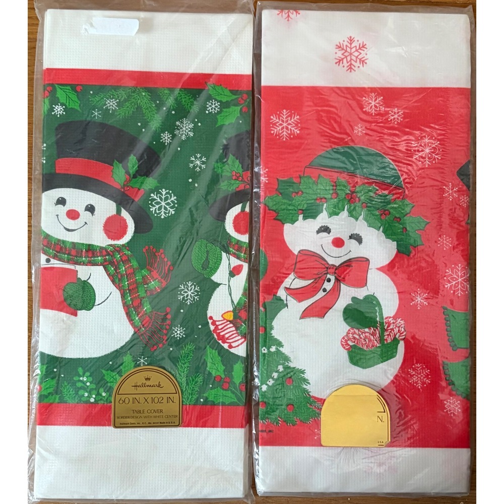 Vintage NIP Set Hallmark Christmas Snowman Paper Tablecloths